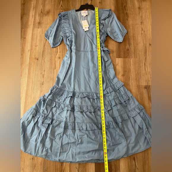 Sam Edelman Ophelia Ruffle Blue Midi Wrap Dress Size Medium NEW WITH TAGS - Picture 13 of 16